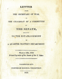 Cover scan of the 1810 Paphlet of letters from Secretary of War.